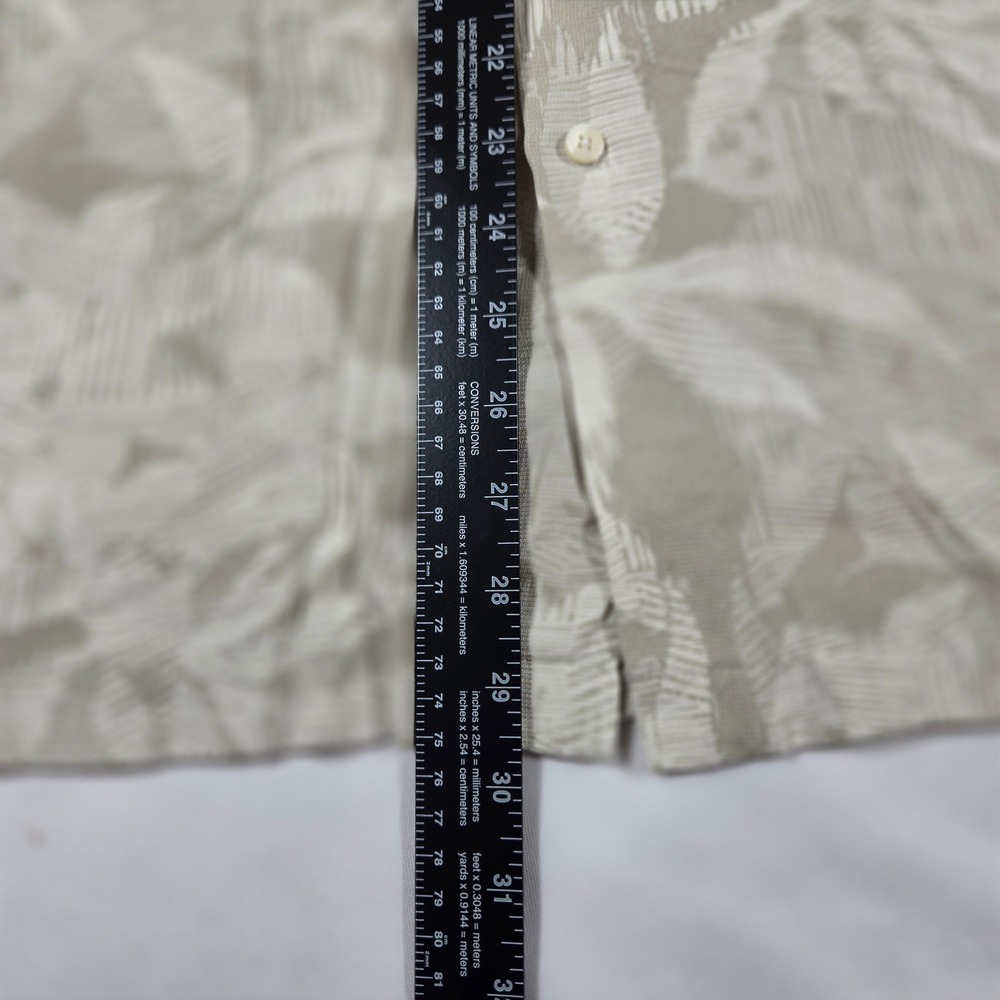 J. Ferrar Mens XL Washable Silk Button‎ Down Shirt Tan Beige Tropical Leaf Print - Picture 6 of 7